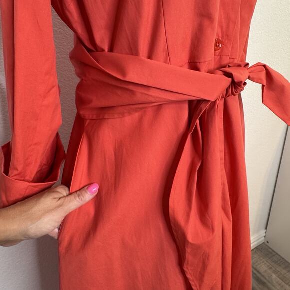 J. Peterman Long Sleeve 1947 Dress Size 12 Coral Red Cotton Flare Fit Retro - Picture 8 of 13